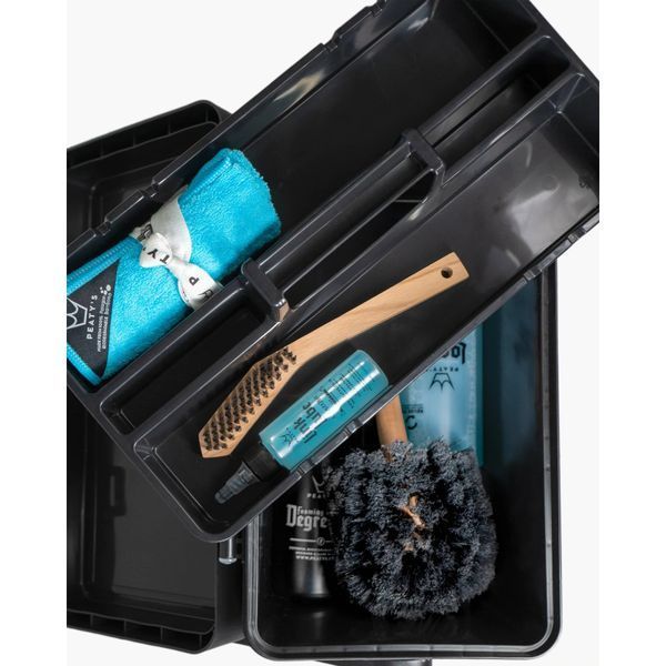 Набір для мийки Peaty's Cleaning Kit, шампунь 1L / дегризер 500ml / щітка 2шт / рушник мікрофібра / мастило ланцюга 120ml, All-Weather PKT-CBC-1D фото